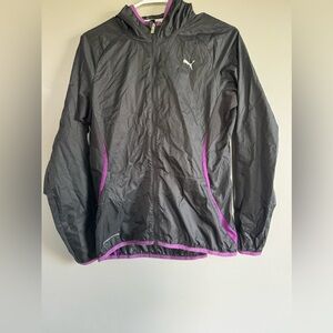 Puma Wind Breaker Rain Jacket Medium Purple Black Light Weight Athletic